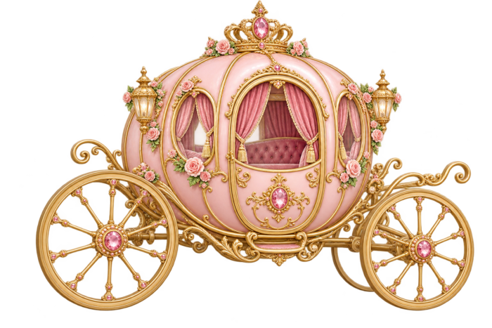 Pink Pumpkin Crown Coach PNG with Pink and Gold detailing