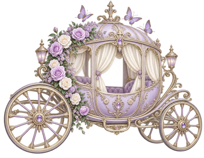 Lilac Butterfly Garden Coach PNG with Lilac and Silver detailing