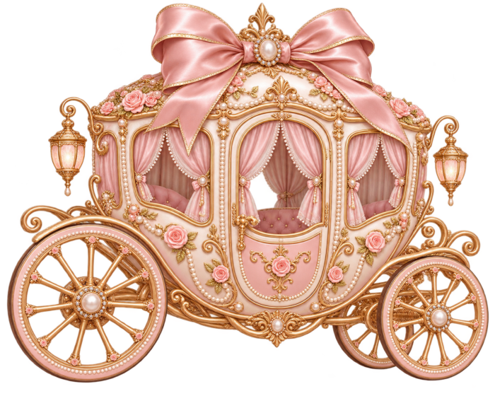Blush Coquette Bow Carriage PNG with Pink and Rose Gold detailing