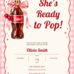 Pink Gingham Cola She’s Ready to Pop Baby Shower Invitation with matching soda bottle and bow artwork