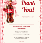 Pink Gingham Cola Ready to Pop Thank You Card with matching soda bottle and bow artwork