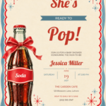 Retro Blue Soda She’s Ready to Pop Baby Shower Invitation with matching soda bottle and bow artwork