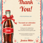 Retro Blue Soda Ready to Pop Thank You Card with matching soda bottle and bow artwork