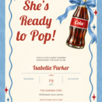 Blue Stripe Cola She’s Ready to Pop Baby Shower Invitation with matching soda bottle and bow artwork