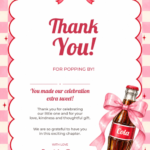 Pink Checker Bow Ready to Pop Thank You Card with matching soda bottle and bow artwork