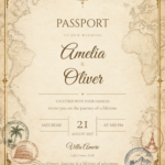 Vintage Passport Wedding Invitation featuring Amelia and Oliver