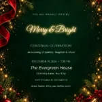 Emerald Christmas Party Invitation with glowing Merry & Bright headline