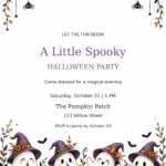 Friendly Ghosts Halloween Party Invitation with sample editable event details