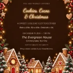 Gingerbread Christmas Cookie Party Invitation with glowing Cookies, Cocoa & Christmas headline