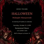 Gothic Masquerade Halloween Party Invitation with sample editable event details
