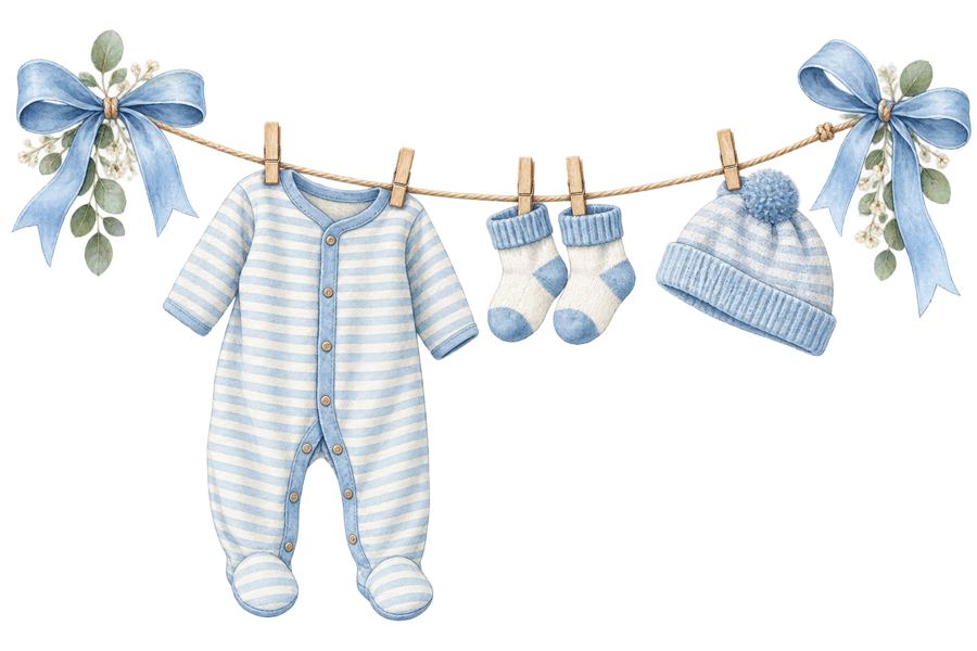 Blue Baby Clothesline PNG on transparent background