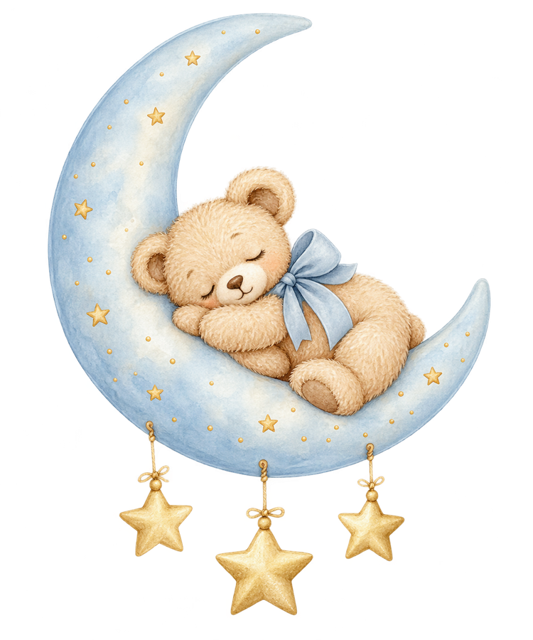 Sleeping Teddy Moon PNG on transparent background