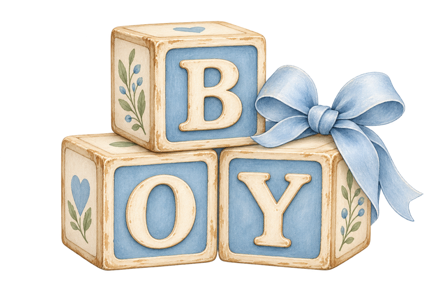 Baby Boy Wooden Blocks PNG on transparent background
