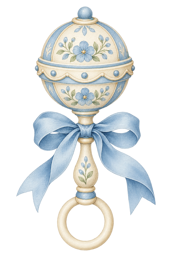 Vintage Blue Baby Rattle PNG on transparent background