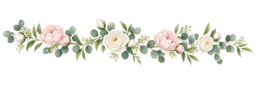 Airy watercolor garland of roses and peonies PNG on transparent background