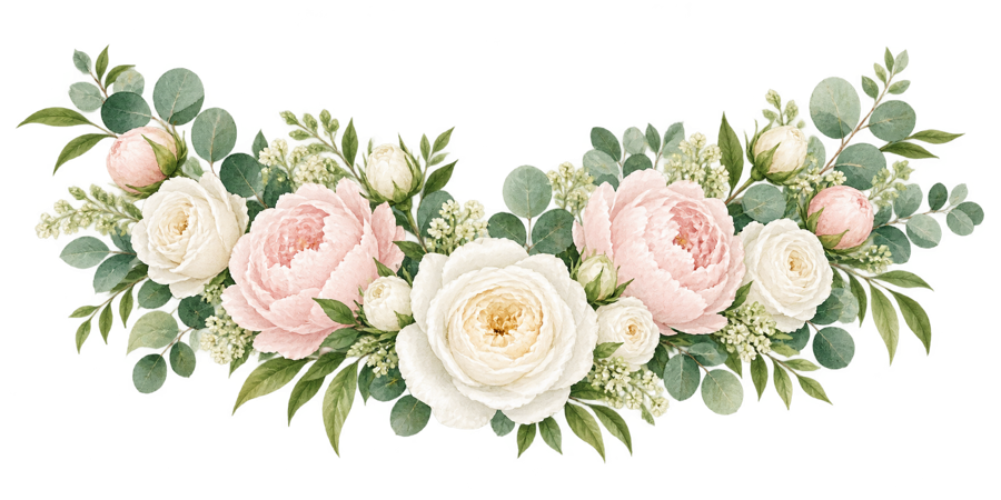 Elegant watercolor rose and peony swag PNG on transparent background