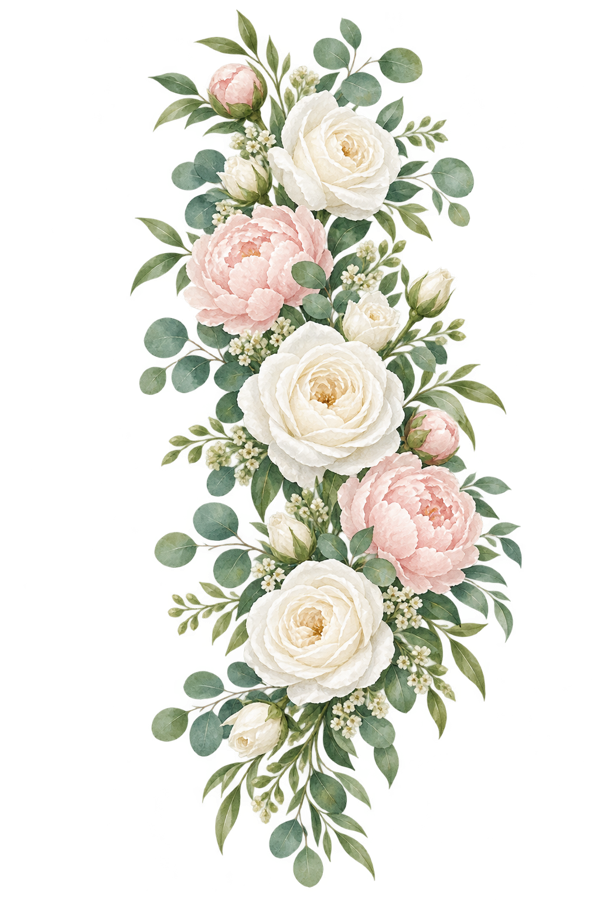 Watercolor Rose and Peony Vine PNG on transparent background