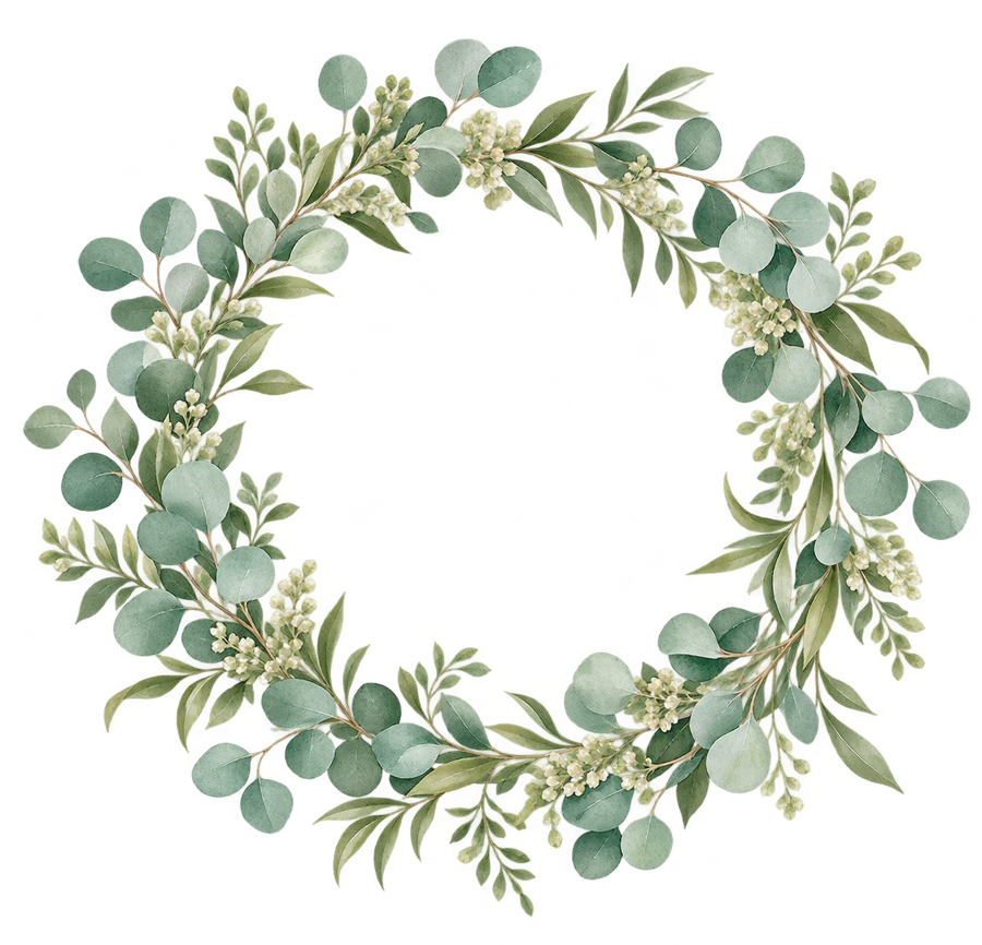 Watercolor sage and olive wreath PNG on transparent background