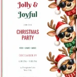 Playful Reindeer Christmas Party Invitation with stylish script and serif event wording