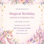 Pastel Rainbow Unicorn Birthday Invitation with sample editable event details