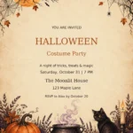 Vintage Moon Halloween Costume Party Invitation with sample editable event details