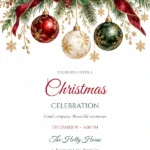 Watercolor Baubles Christmas Party Invitation with stylish script and serif event wording